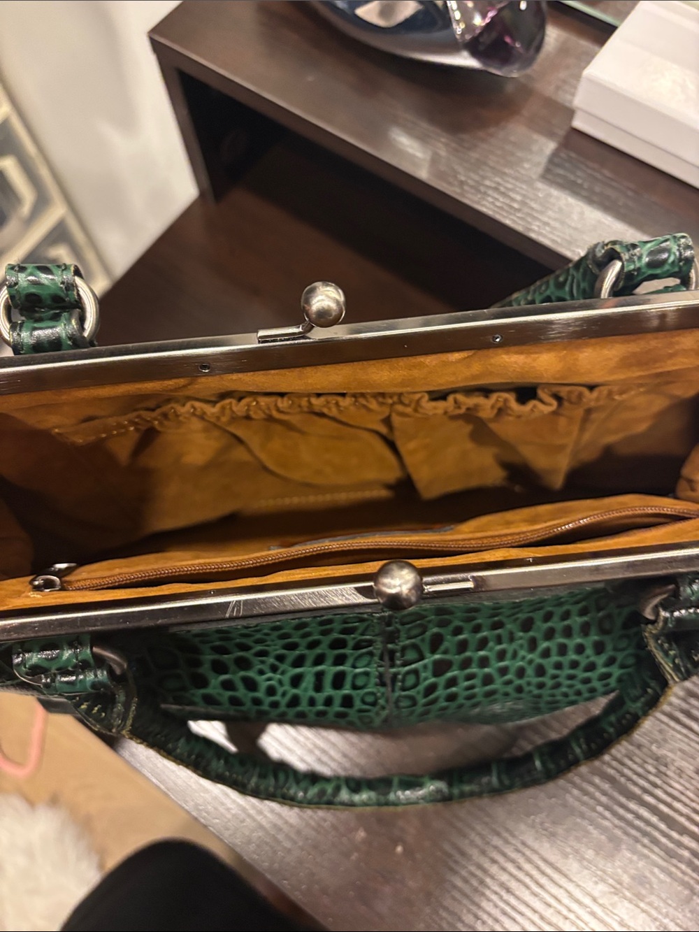 Patricia Nash Emerald Croc-Embossed Frame Satchel - Picture 3 of 4